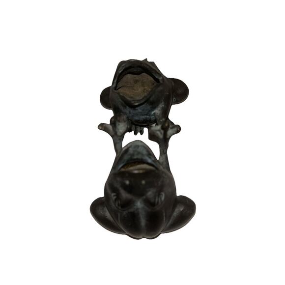 Vintage patina green Verdigris Metal Toad Frog Statue Double Vase Nice - Picture 6 of 7